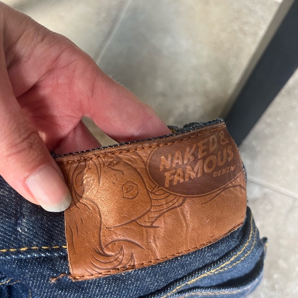 Naked & Famous Denim Indigo Jeans with Mustard Stitching - Picture 5 of 10